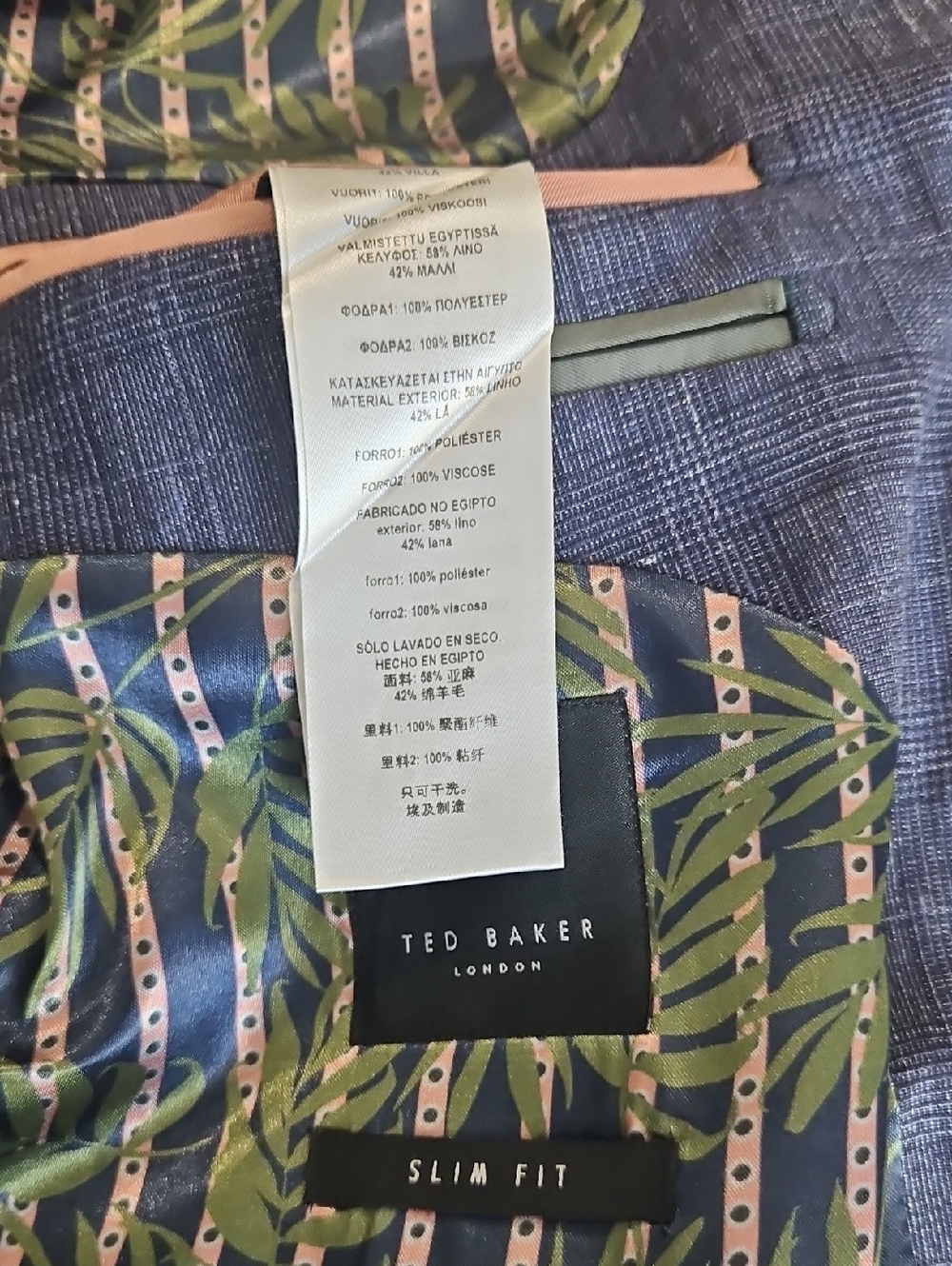 Ted Baker Navy Jacket with Green & Pink Leaf Lining